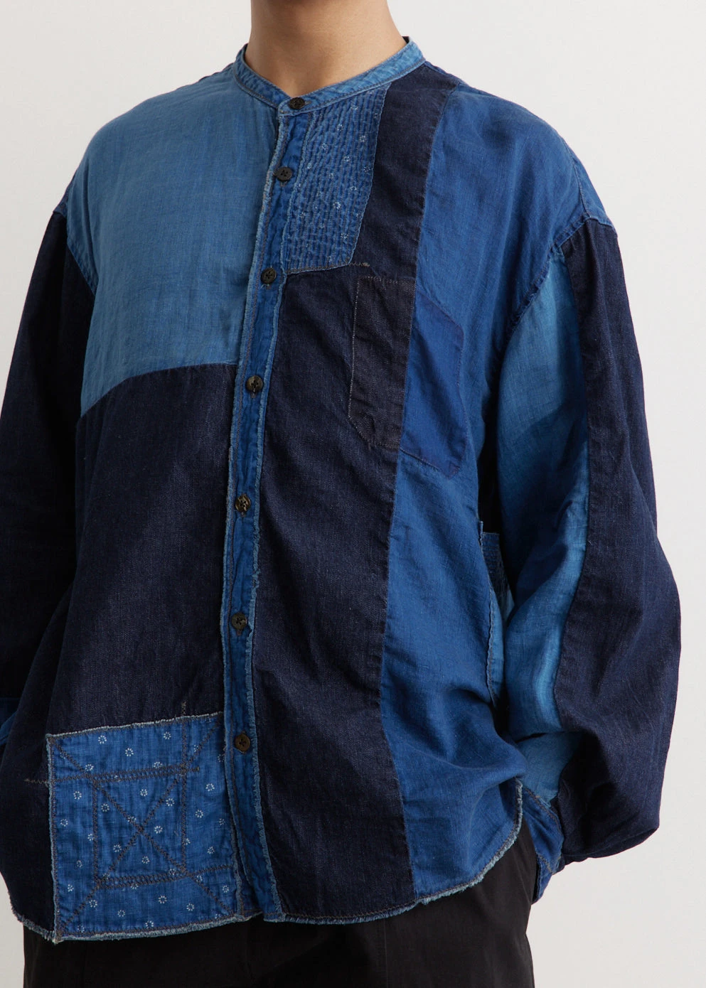 IDG Patchwork Band Collar KATMANDU Shirt 2 IDG Patchwork Band Collar KATMANDU Shirt - Image 2