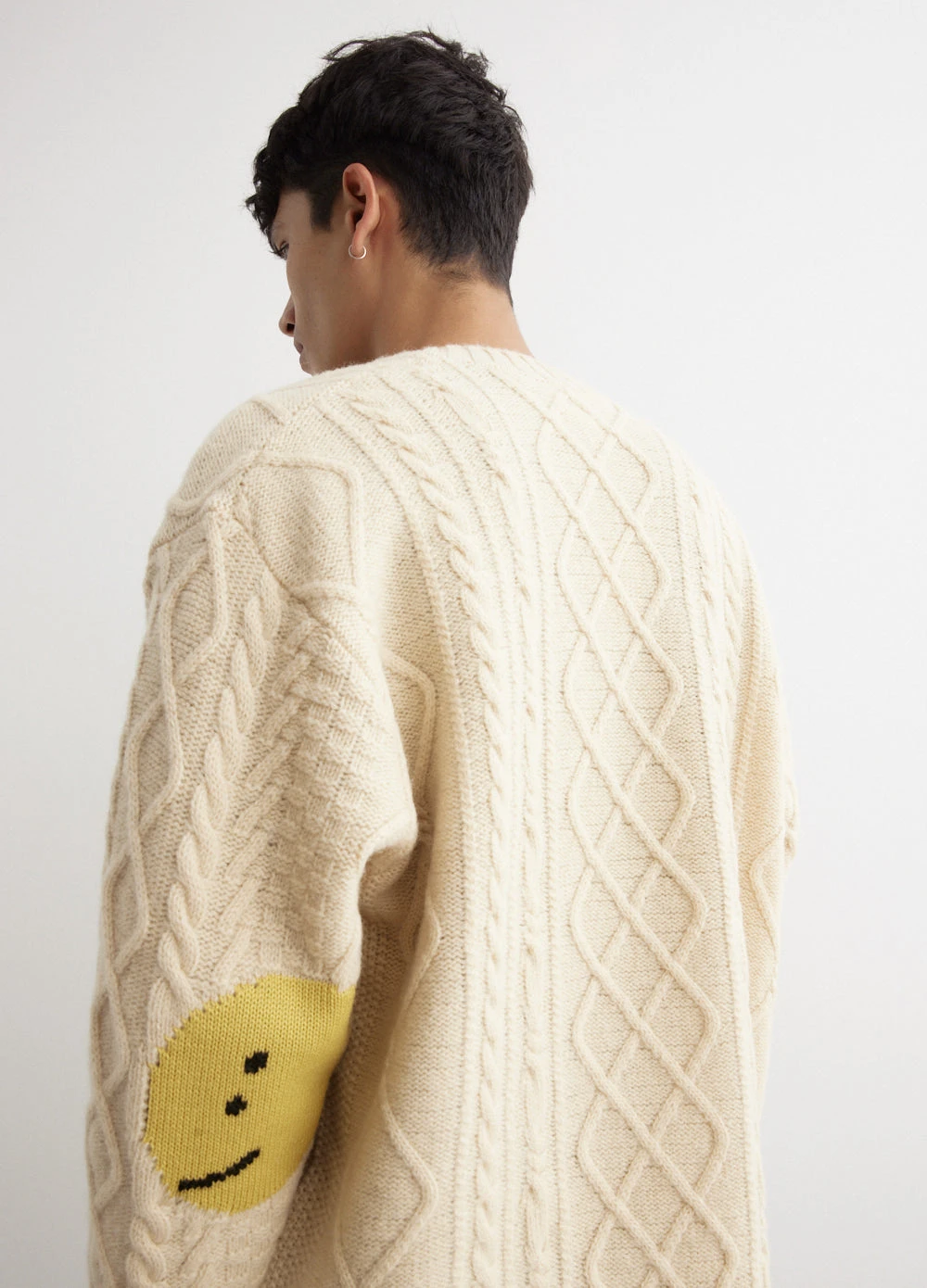 5G Wool Cable Knit SMILIE Patch Cardigan 2 5G Wool Cable Knit SMILIE Patch Cardigan - Image 2