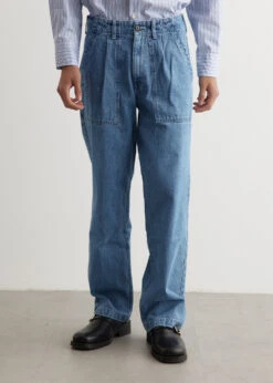 Denim Pleated Fatigue Pants