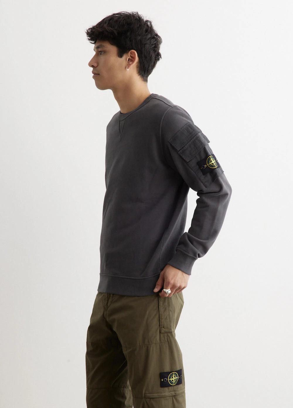 Stone Island Badge Pocket Sleeve Sweatshirt 3 Stone Island Badge Pocket Sleeve Sweatshirt - Image 3